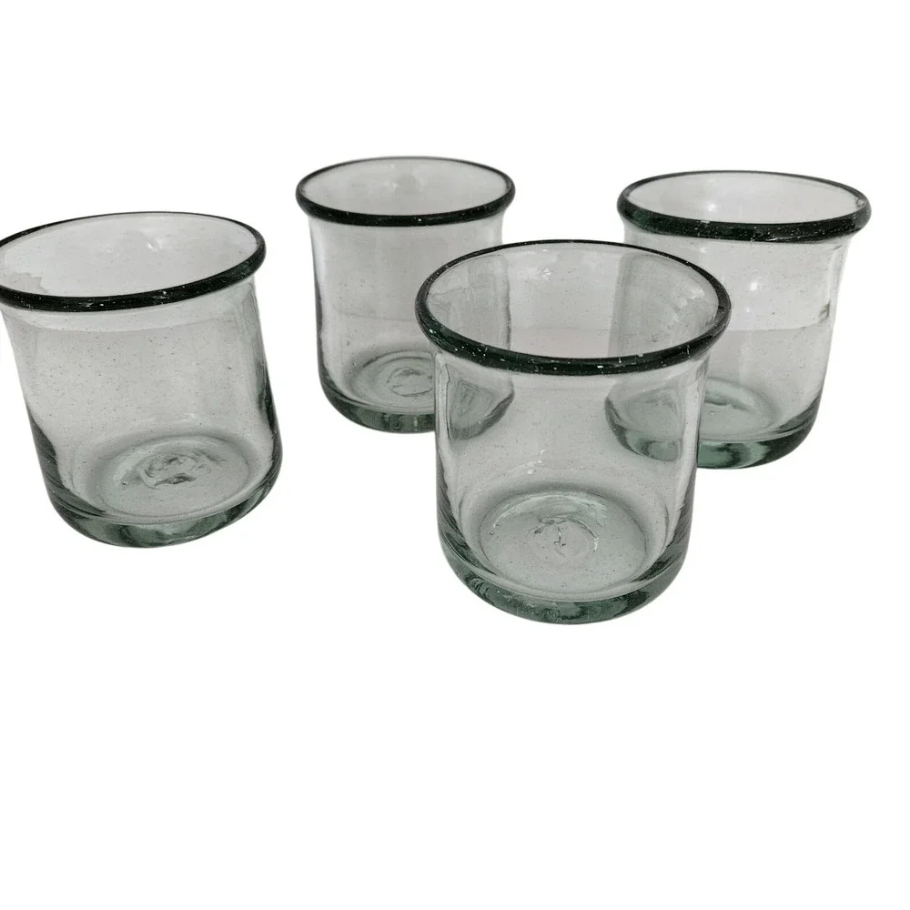 Pottery Barn Casa Recycled Green Glass Old Fashion Glasses Set Of 4